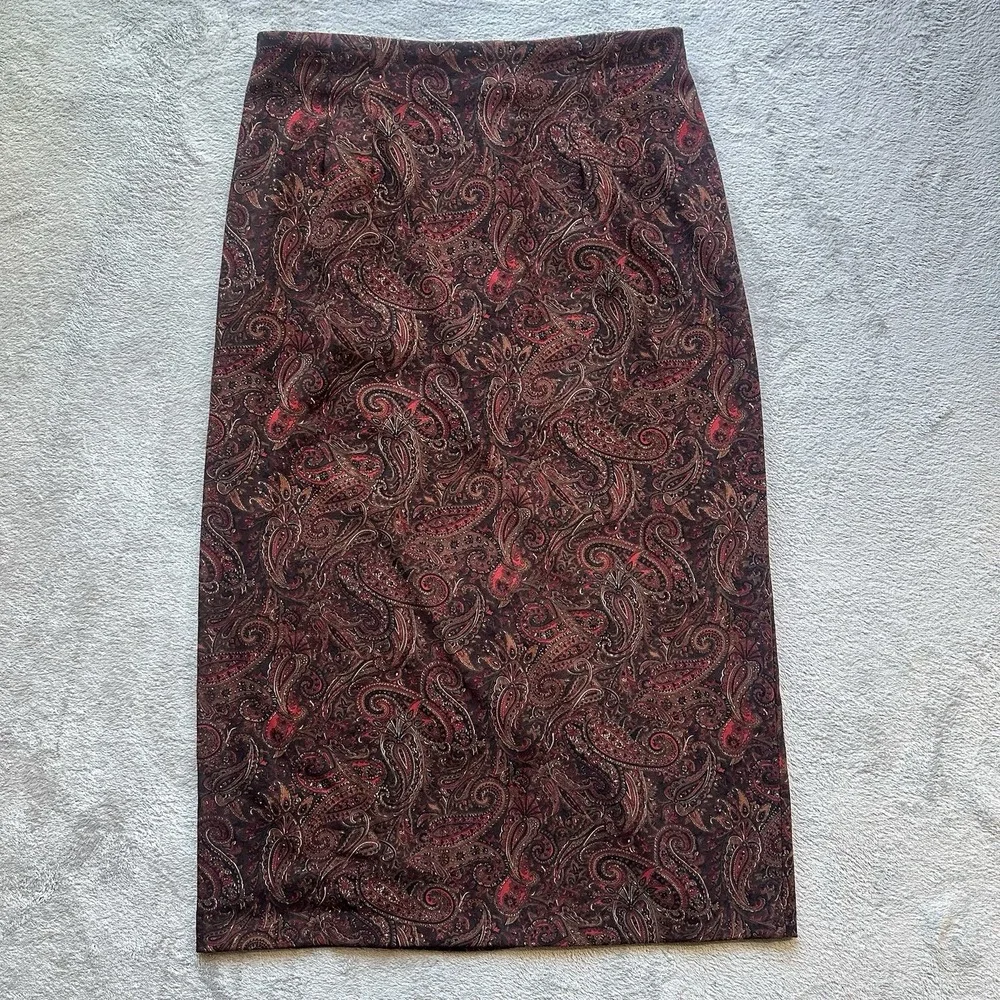 Women's Paisley Print Maxi Skirt 14 Brown‎ Red Boho Chic Cottagecore Aesthetic
